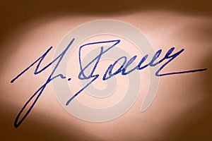 Fountain pen signature on a letter