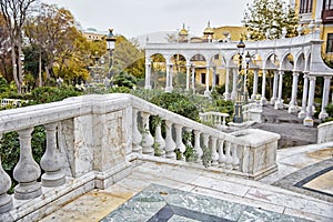 Fountain in the philarmony park in Baku city, Azerbaijan. Philharmonic Fountain Park. Azerbaijan State Philharmonic Hall