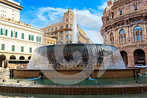 Fountain at Piazza de Ferrari in Genoa, Italy photo