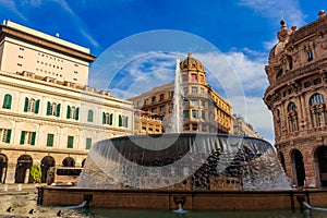 Fountain at Piazza de Ferrari in Genoa, Italy photo