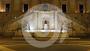Fountain on Piazza del Campidoglio. Night. Rome,