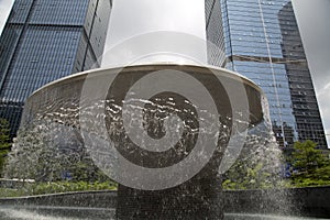 Fountain and group skyscrapers in city Shenzhen