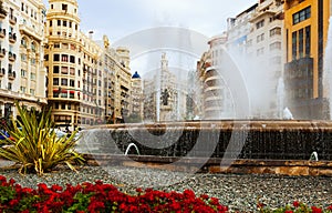 Fountain at Placa del Ajuntament in Valencia