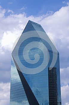 Fountain Place in Dallas, TX against blue sky photo