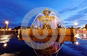 The fountain at the Place de la Concorde at night,Paris.