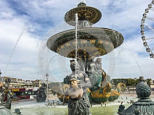 Fountain in Place de la Concorde, Paris, France, on a summer day