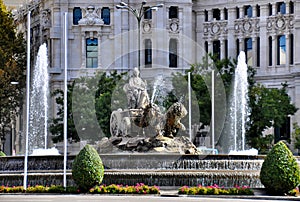Fountain on Plaza Cibeles in Madrid, Spain