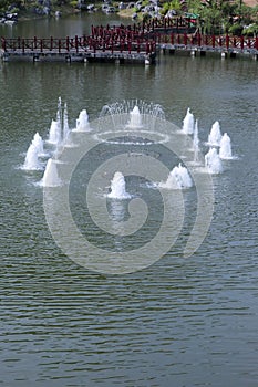 Fountain in pond