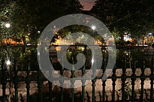 Fountain in a public park in the center of Lisbon at night