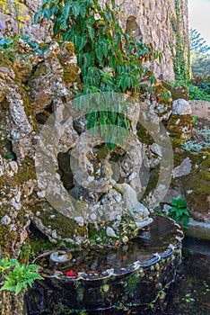 Fountain at Quinta da Regaleira palace in Sintra, Portugal