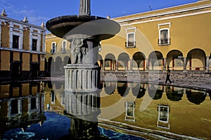 Fountain reflected in Puebla