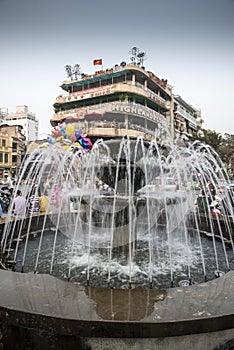 Fountain and restaurants Hanoi