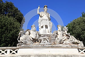 Fountain of Rome`s Goddess near People Square Piazza del Popolo