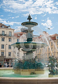 Fountain in Rossio square.