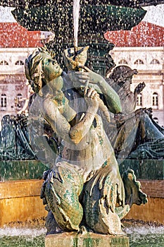Fountain in Rossio Square in Lisbon