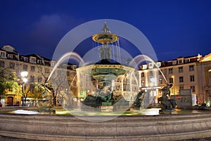Fountain in Rossio Square, Lisbon, Portugal