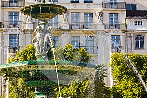 Fountain at Rossio square in Lisbon, Portugal