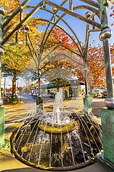 Fountain Roundabout Autumn Shops Edmonds Washington United States photo