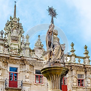 Fountain in Santiago de Compostela, Spain, BW