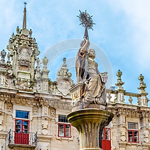 Fountain in Santiago de Compostela, Spain, BW photo