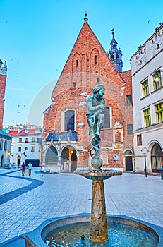 The fountain with sculpture of the Student Zaka, Krakow, Poland