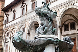 Fountain of sea monsters on Piazza in Florence