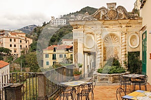 Fountain of the shell. Minerva `s garden. Salerno. Italy