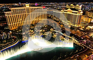 Fountain show at Bellagio hotel and casino at night, Las Vegas,