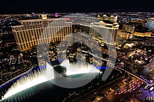 Fountain show at Bellagio hotel and casino at night, Las Vegas,