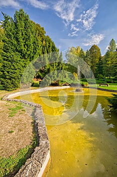 Fountain in small lake in the park in Sliac spa resort