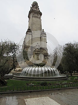 Fountain in Spain Square Plaza de Espana in Madrid