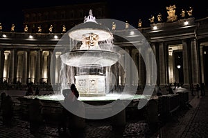 Fountain at St. Peter`s Basilica, Vatican, night