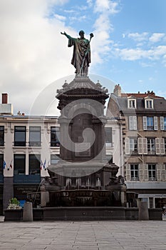 Fountain with a statue of Urbain II at Victory Square in Clermont Ferrand, France