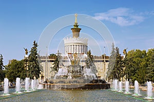 Fountain Stone flower against a background of the pavilion Ukraine exhibition of achievements of national economy