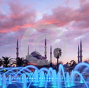 Fountain on Sultanahmet area in evening time