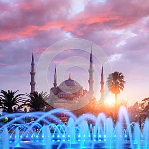 Fountain on Sultanahmet area in evening time