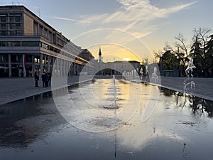 fountain at sunset Plaza Vittoria in Reggio Emilia