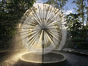 Fountain at the sunset. Zelenogorsk, Russia