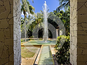 Fountain in a swimming pool of a luxury resort hotel in the Caribbean