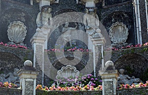 Fountain at the terraced garden of Palazzo Borromeo at Isola Bella, Lago Maggiore, Italy