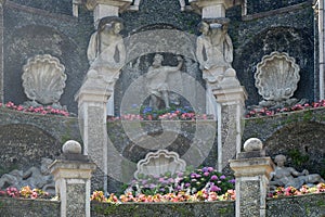 Fountain at the terraced garden of Palazzo Borromeo at Isola Bella, Lago Maggiore, Italy