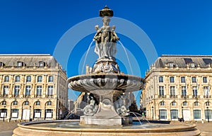 Fountain of the Three Graces at on the Place de la Bourse in Bordeaux, France