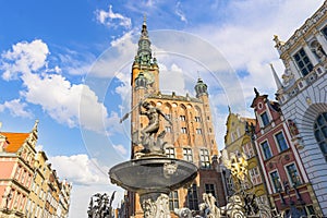 Fountain and tower in Gdansk