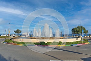 Fountain at the traffic circle on the promenade road in Blanes.