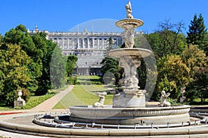 Fountain of the Tritons in Campo del Moro park, Madrid, Spain