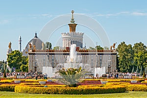 Fountain VDNKh park. Sunny day in Moscow