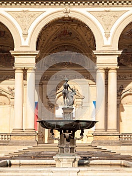 Fountain of Venus with Amor and a dolphin at Wallenstein palace, the seat of Senate of Czech Republic, Lesser Town