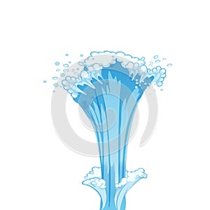 Fountain of vertical water pressures with plashes in side view isolated, stream of fountain beats up and falls down with