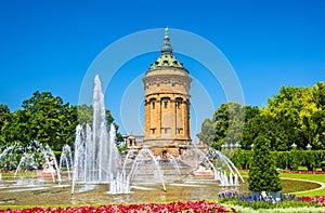 Fountain and Water Tower on Friedrichsplatz square in Mannheim photo