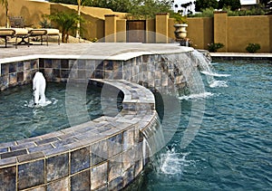 Fountain and waterfall pool